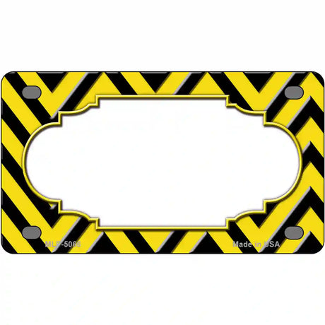 Yellow Black Chevron Scallop Metal Novelty License Plate 4" x 2.2" (MLP)