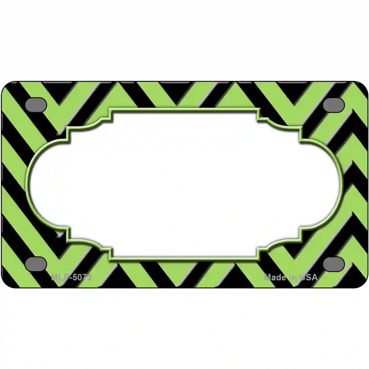 Lime Green Black Chevron Scallop Metal Novelty License Plate 4" x 2.2" (MLP)