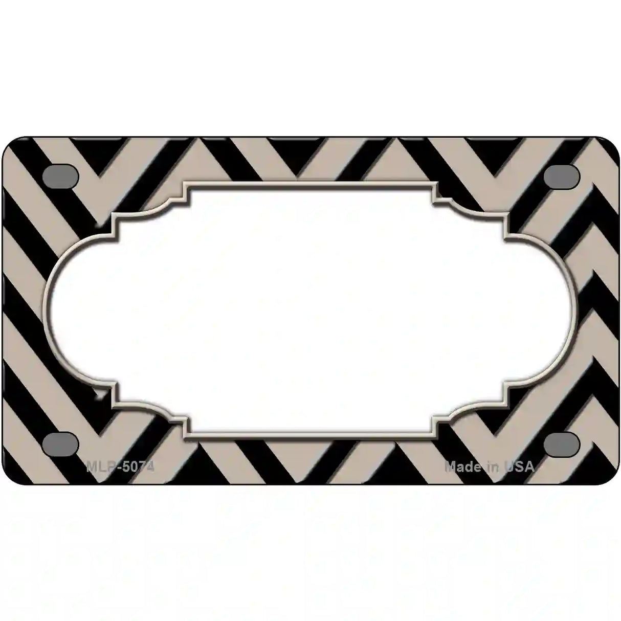 Tan Black Chevron Scallop Metal Novelty License Plate 4" x 2.2" (MLP)