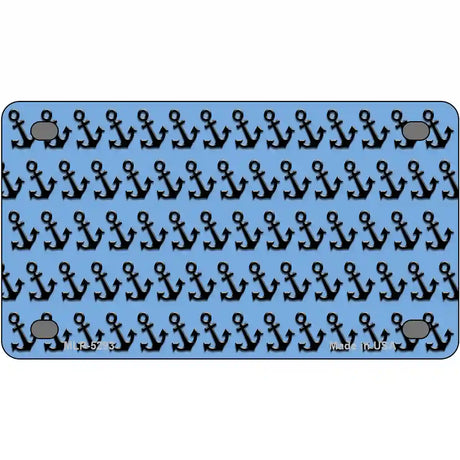 Light Blue Black Anchor Metal Novelty License Plate 4" x 2.2" (MLP)