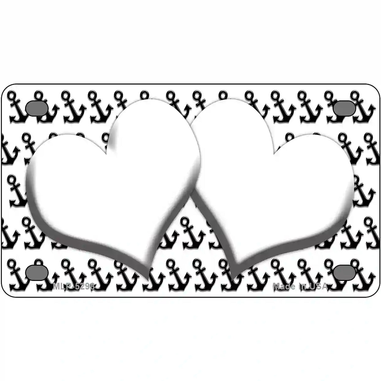 White Black Anchor White Heart Center Metal Novelty License Plate 4" x 2.2" (MLP)