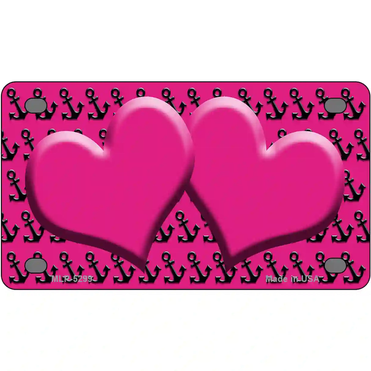 Pink Black Anchor Pink Heart Center Metal Novelty License Plate 4" x 2.2" (MLP)