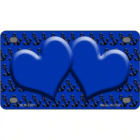 Blue Black Anchor Blue Heart CenterMetal Novelty License Plate 4" x 2.2" (MLP)