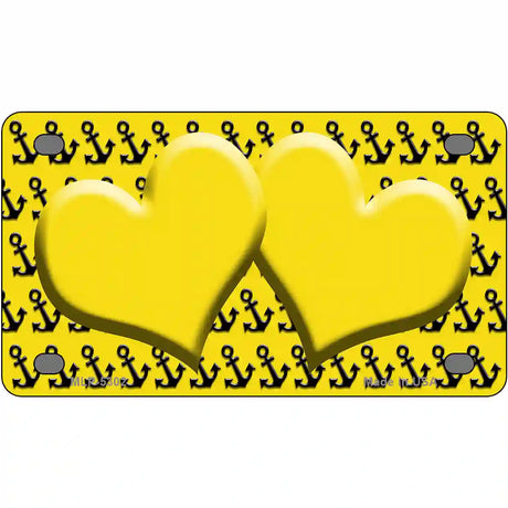 Yellow Black Anchor Yellow Heart Center Metal Novelty License Plate 4" x 2.2" (MLP)