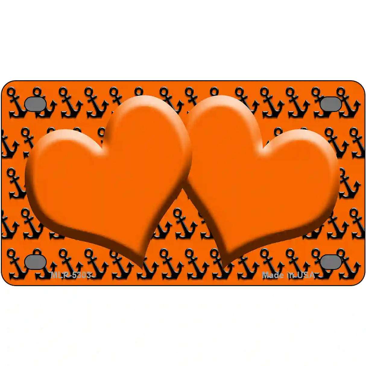 Orange Black Anchor Orange Heart Center Metal Novelty License Plate 4" x 2.2" (MLP)