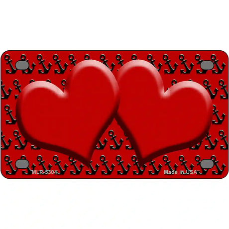 Red Black Anchor Red Heart Center Metal Novelty License Plate 4" x 2.2" (MLP)