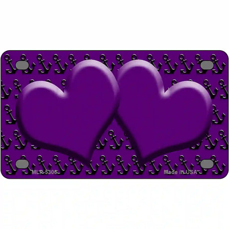 Purple Black Anchor Purple Heart Center Metal Novelty License Plate 4" x 2.2" (MLP)