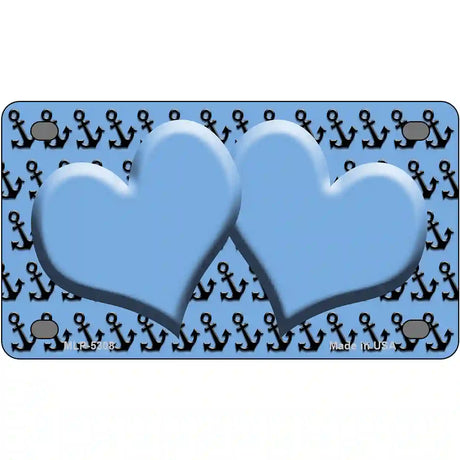 Light Blue Black Anchor Light Blue Heart Center Metal Novelty License Plate 4" x 2.2" (MLP)