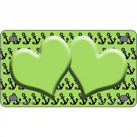 Lime Green Black Anchor Lime Green Heart Center Metal Novelty License Plate 4" x 2.2" (MLP)