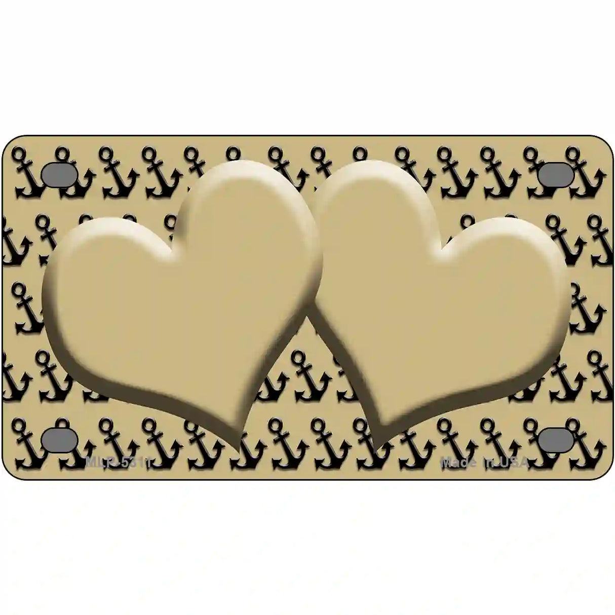 Gold Black Anchor Gold Heart Center Metal Novelty License Plate 4" x 2.2" (MLP)