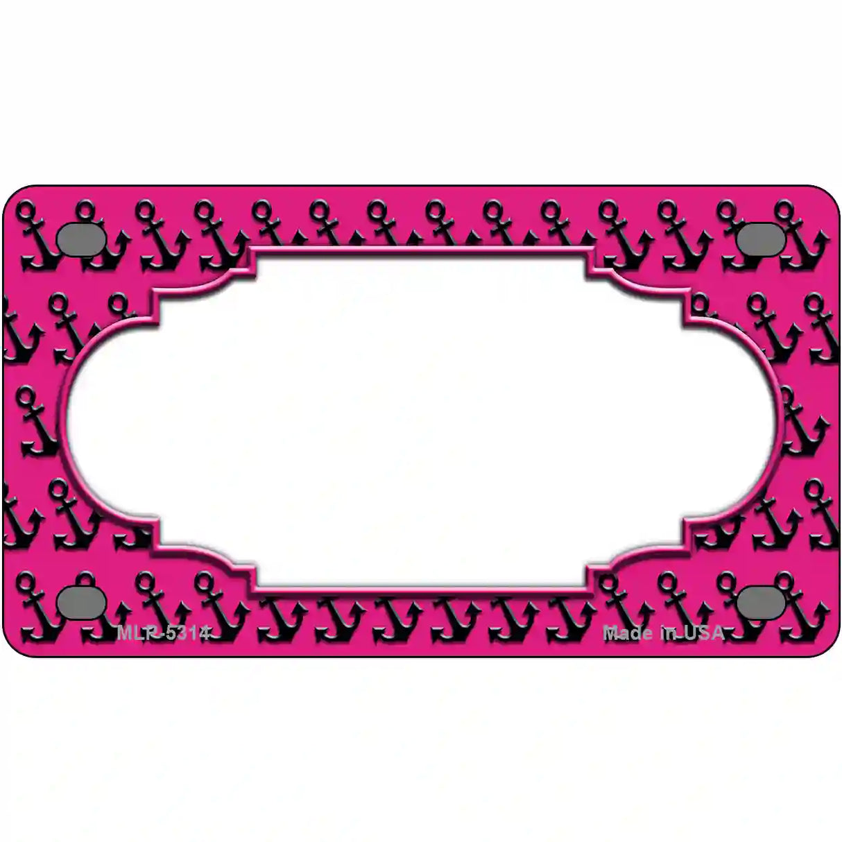 Pink Black Anchor Scallop Center Metal Novelty License Plate 4" x 2.2" (MLP)