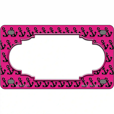 Pink Black Anchor Scallop Center Metal Novelty License Plate 4" x 2.2" (MLP)