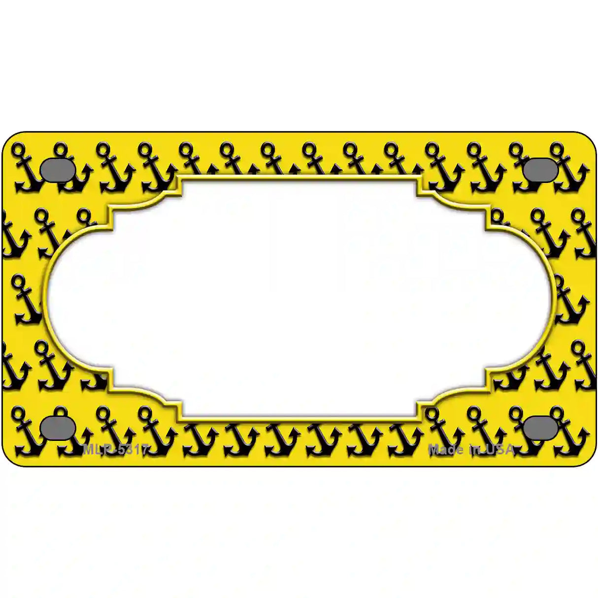 Yellow Black Anchor Scallop Center Metal Novelty License Plate 4" x 2.2" (MLP)