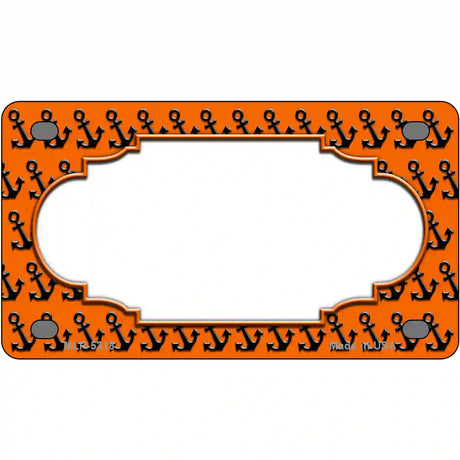 Orange Black Anchor Scallop Center Metal Novelty License Plate 4" x 2.2" (MLP)