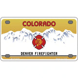 Denver Fire Fighter Metal Novelty License Plate 4" x 2.2" (MLP)