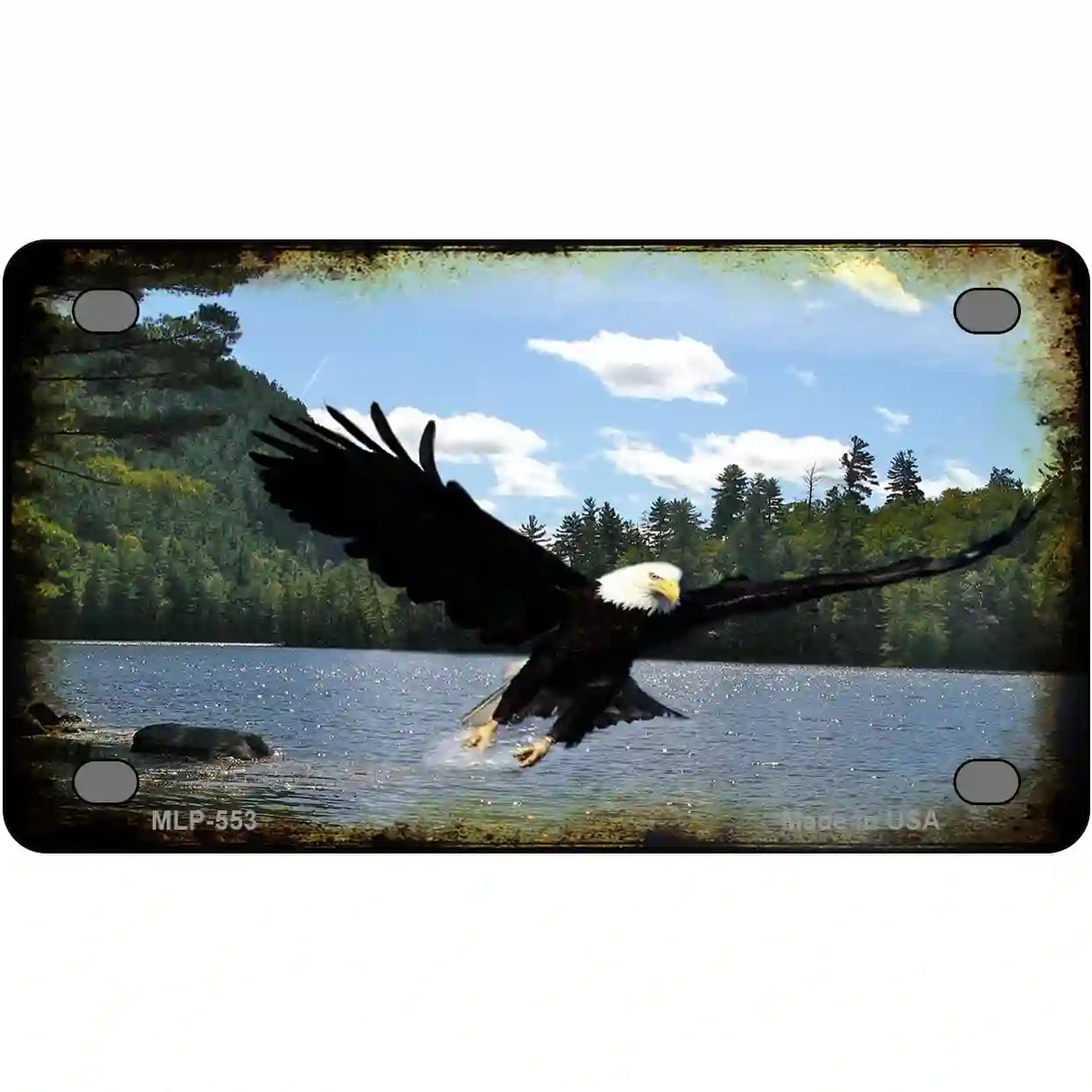 Eagle Over Water Novelty Metal License Plate 4" x 2.2" (MLP)