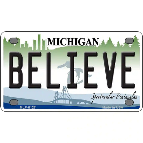 Believe Michigan Metal Novelty License Plate 4" x 2.2" (MLP)