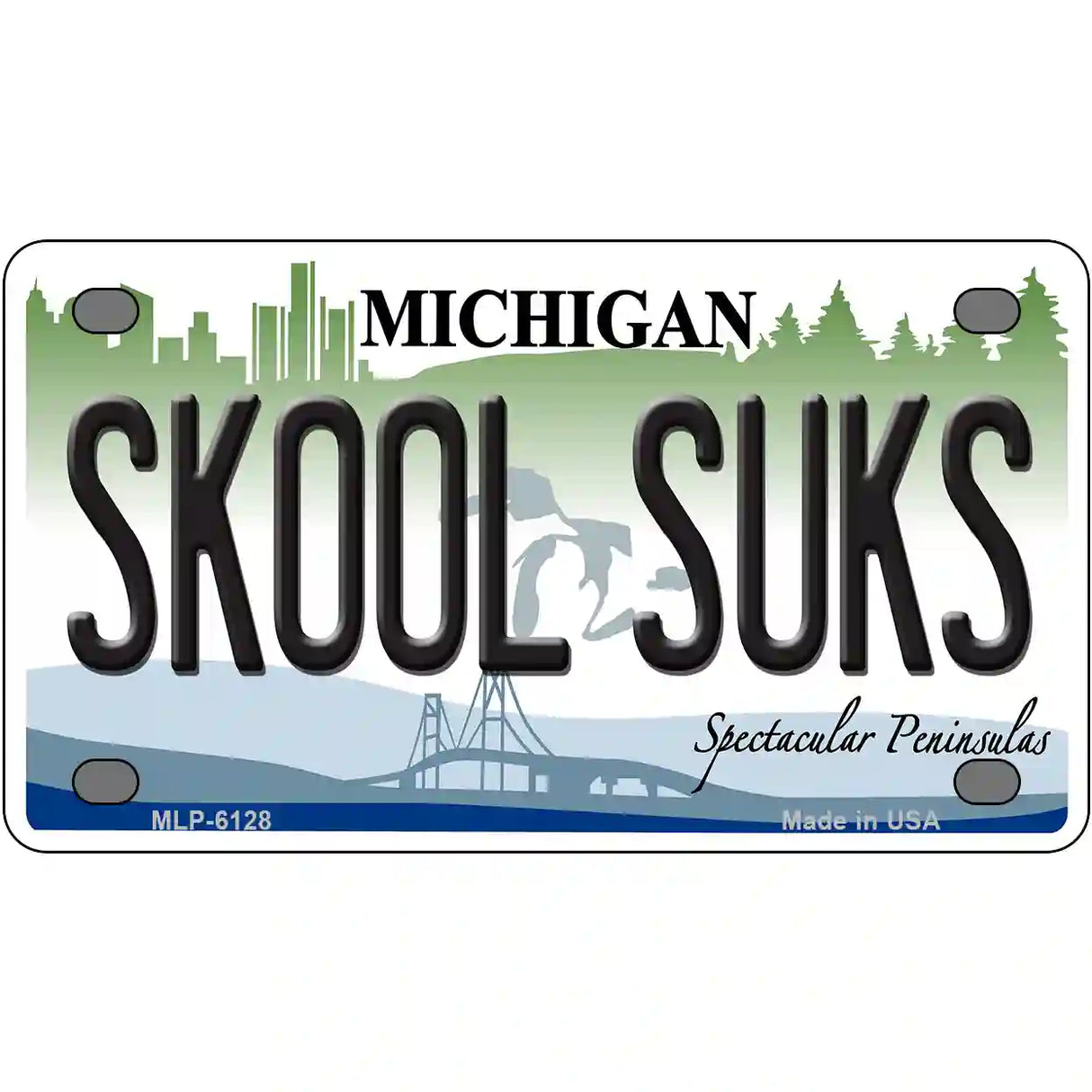 Skool Suks Michigan Metal Novelty License Plate 4" x 2.2" (MLP)