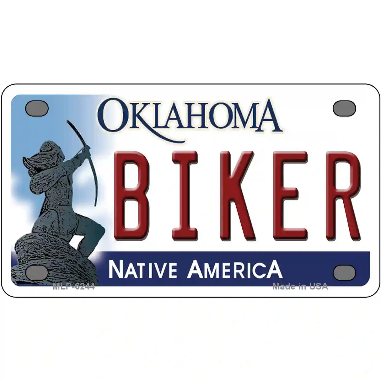 Biker Oklahoma Novelty Metal License Plate 4" x 2.2" (MLP)