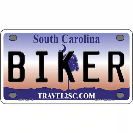 Biker South Carolina Novelty Metal License Plate 4" x 2.2" (MLP)