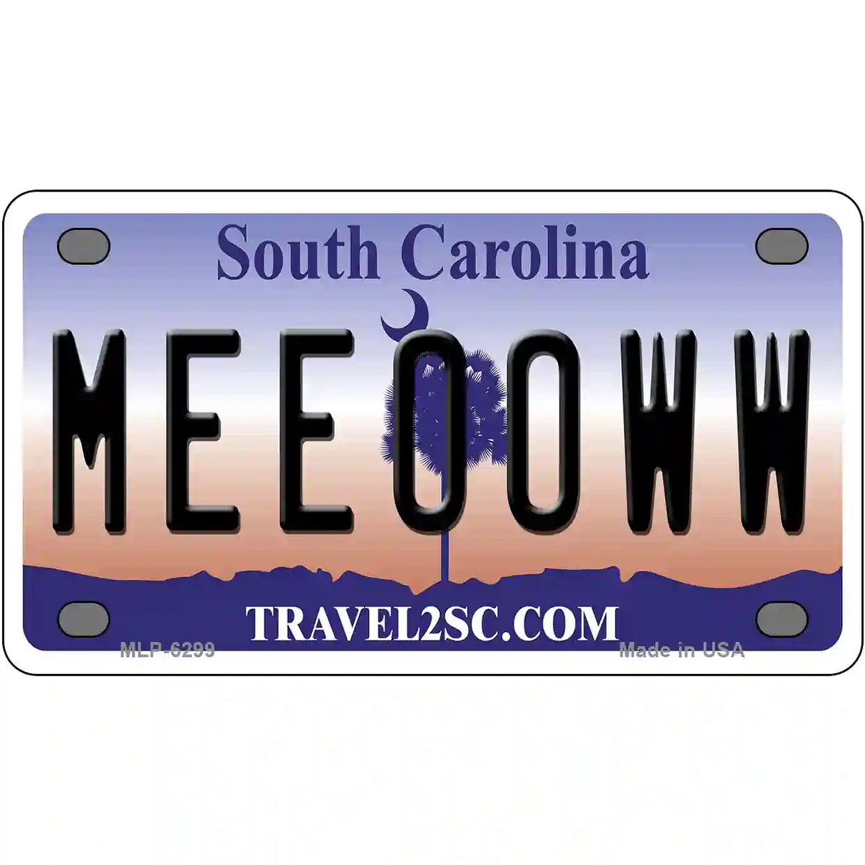 Meeooww South Carolina Novelty Metal License Plate 4" x 2.2" (MLP)