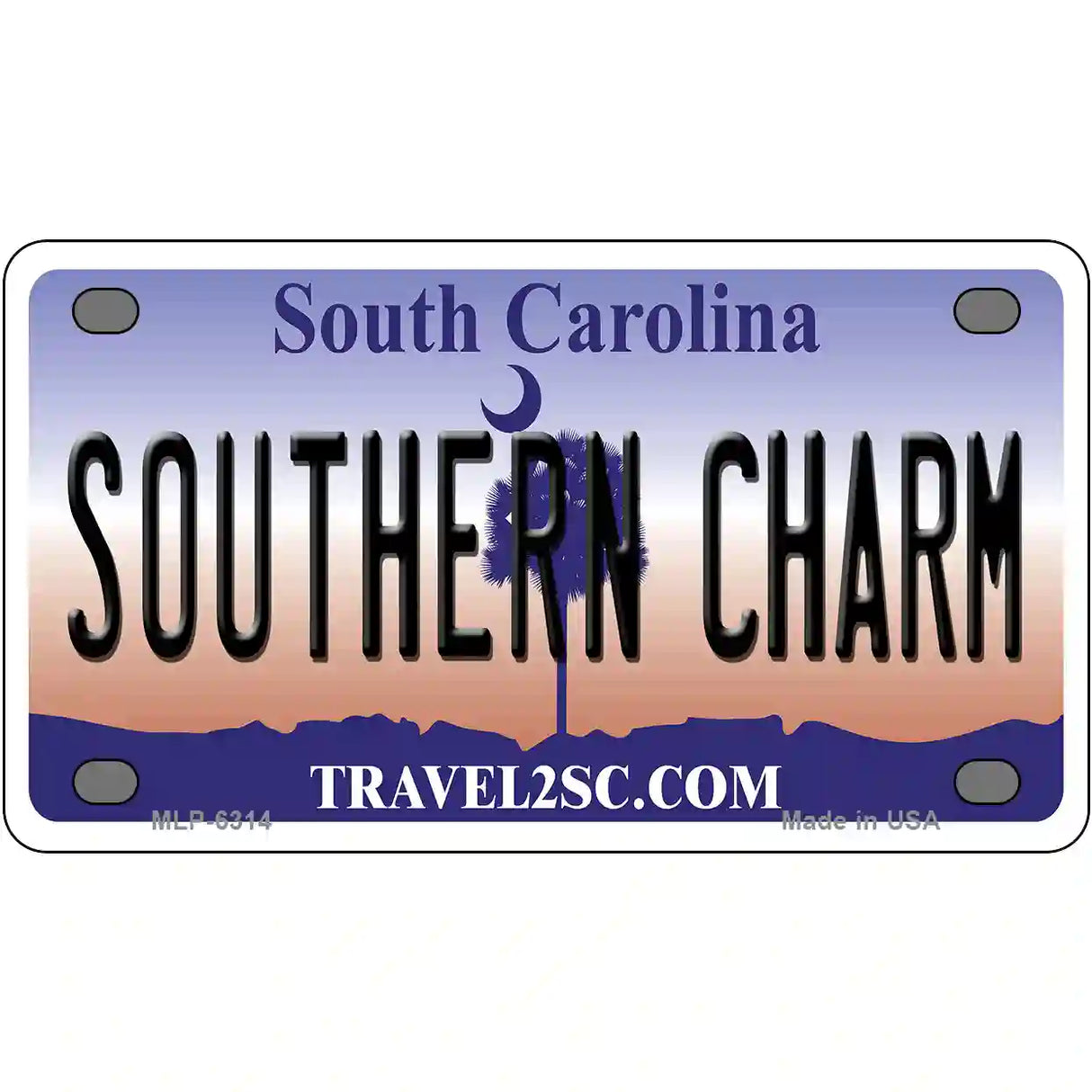 Southern Charm South Carolina Novelty Metal License Plate 4" x 2.2" (MLP)