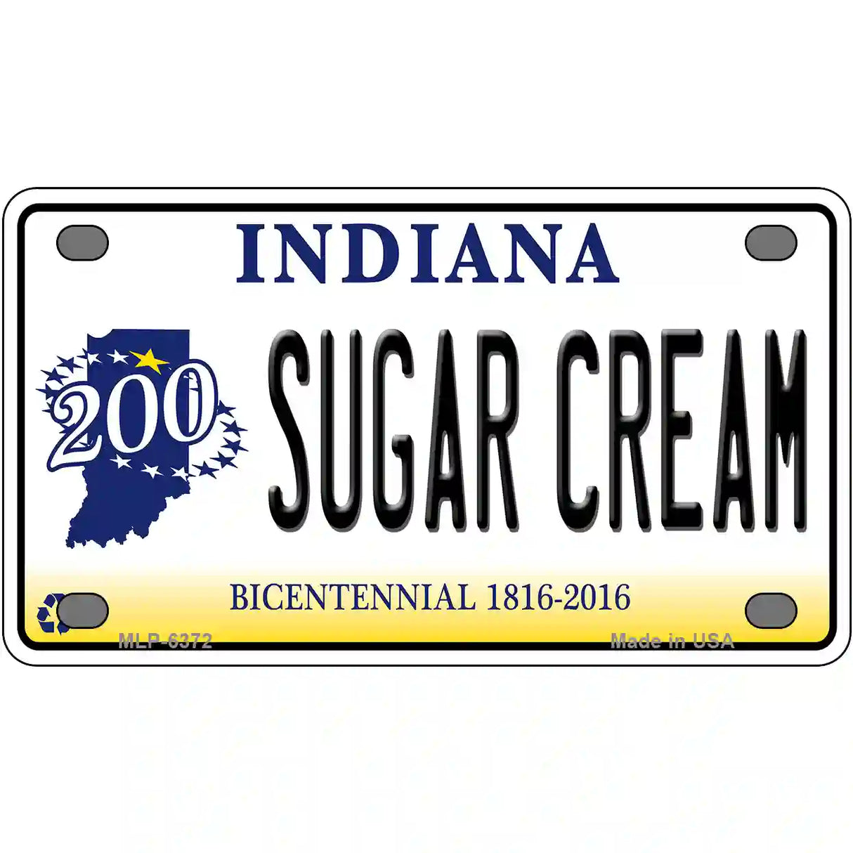 Sugar Cream Indiana Novelty Metal License Plate 4" x 2.2" (MLP)