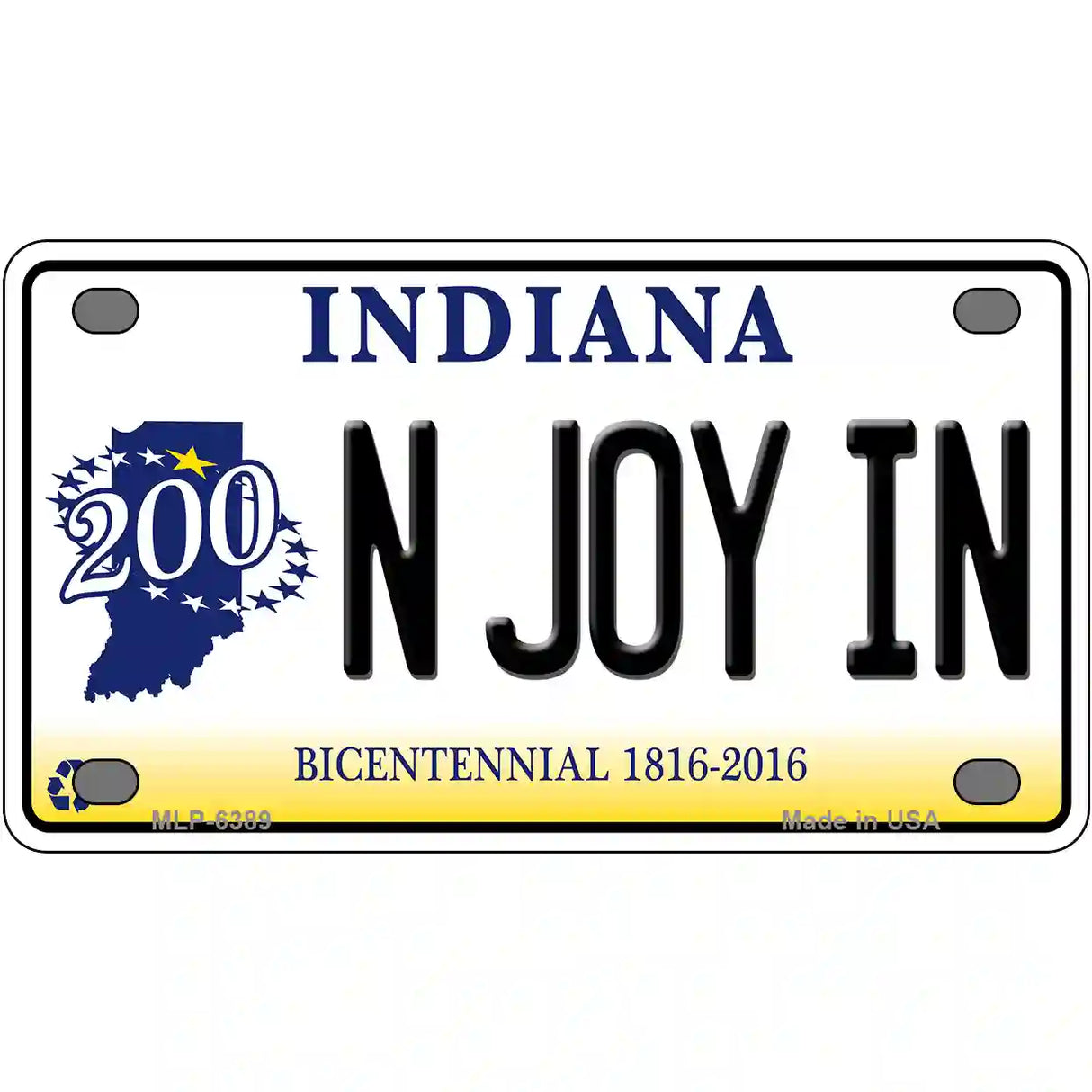 N Joy Indiana Novelty Metal License Plate 4" x 2.2" (MLP)