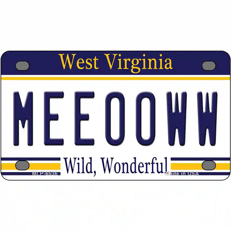 Meeooww West Virginia Novelty Metal License Plate 4" x 2.2" (MLP)