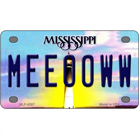 Meeooww Mississippi Novelty Metal License Plate 4" x 2.2" (MLP)