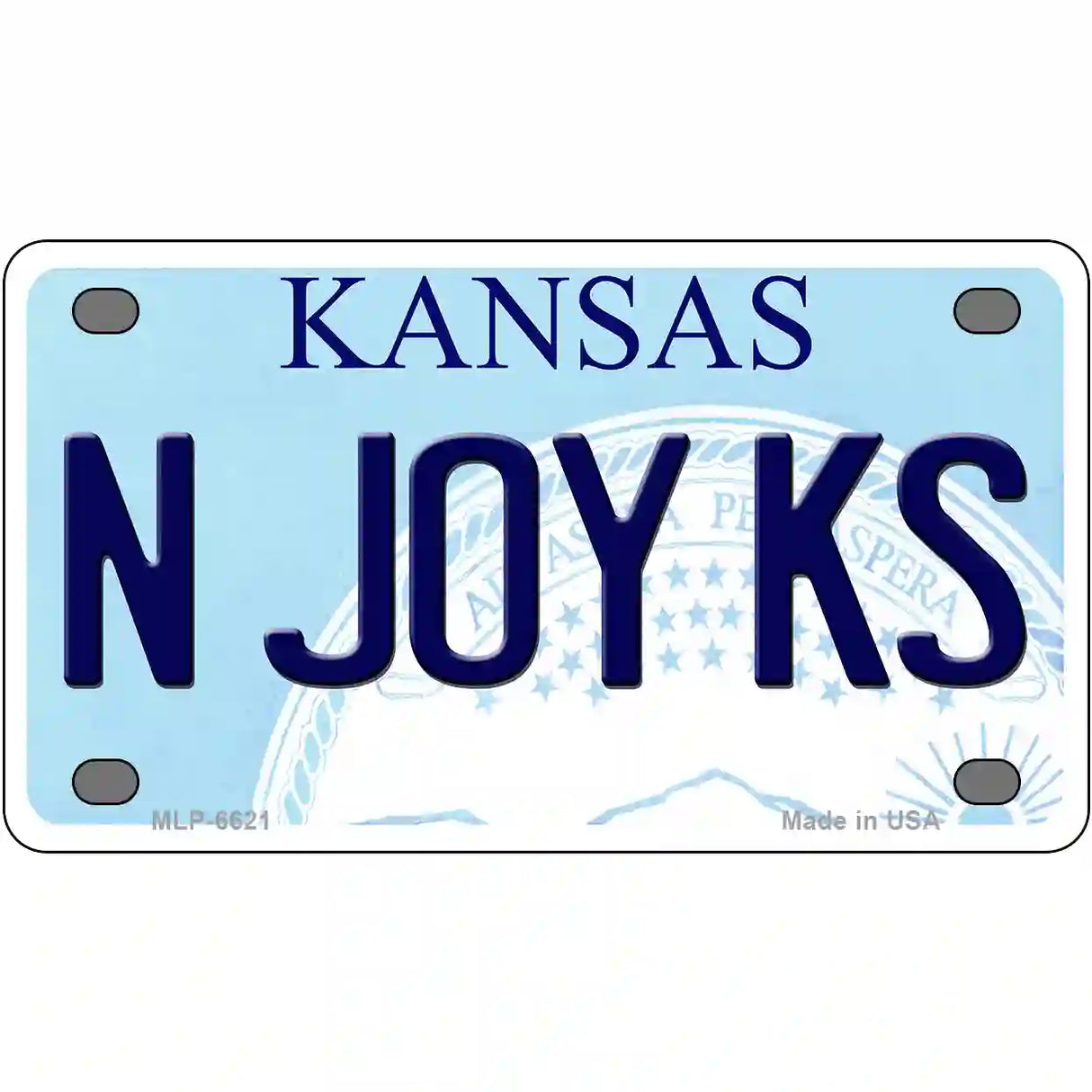 N Joy Kansas Novelty Metal License Plate 4" x 2.2" (MLP)