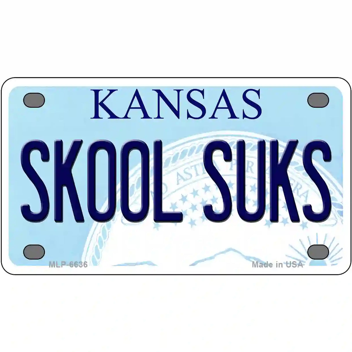 Skool Suks Kansas Novelty Metal License Plate 4" x 2.2" (MLP)