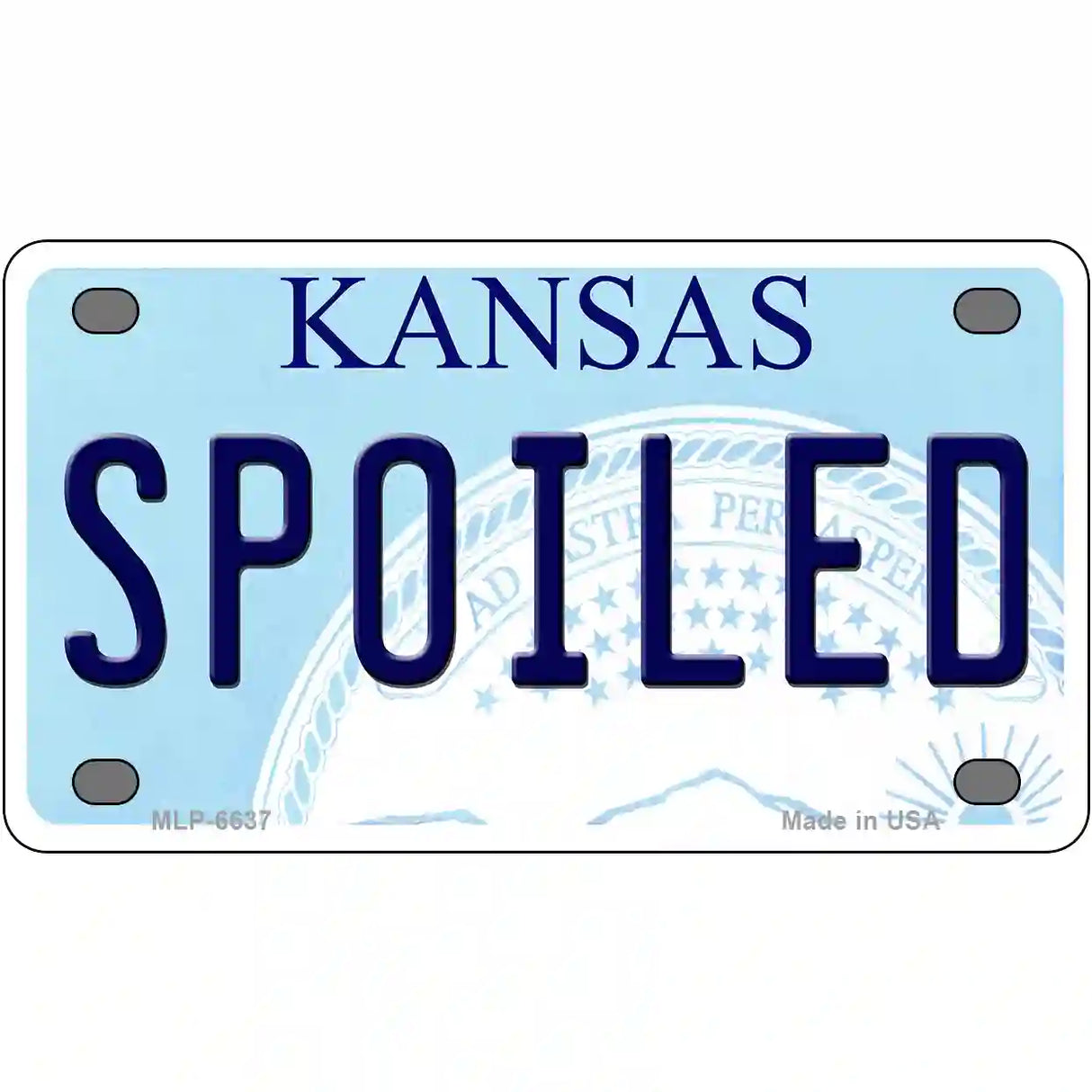 Spoiled Kansas Novelty Metal License Plate 4" x 2.2" (MLP)