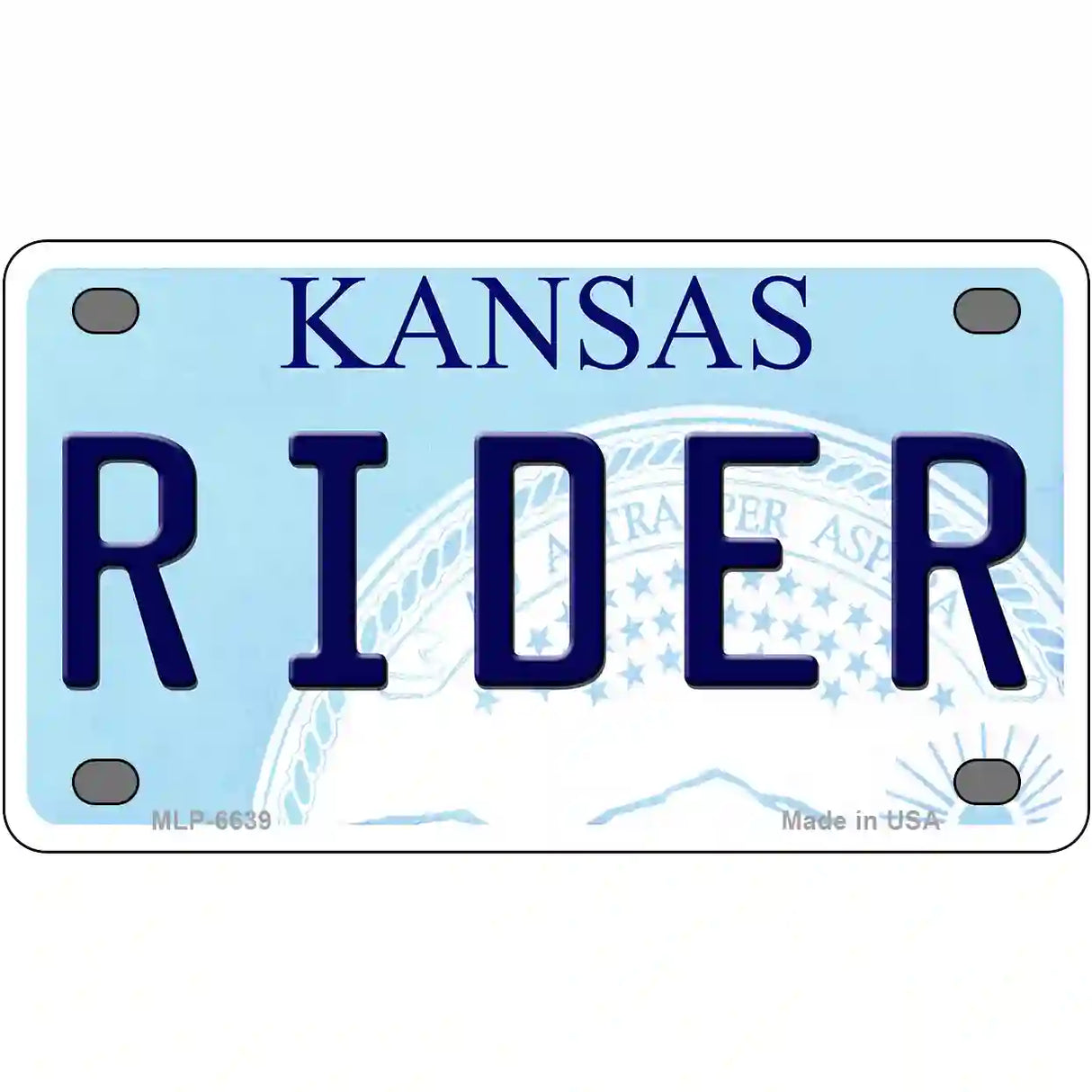 Rider Kansas Novelty Metal License Plate 4" x 2.2" (MLP)