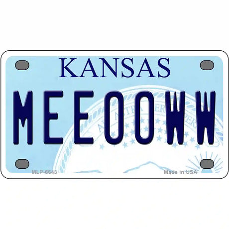 Meeooww Kansas Novelty Metal License Plate 4" x 2.2" (MLP)