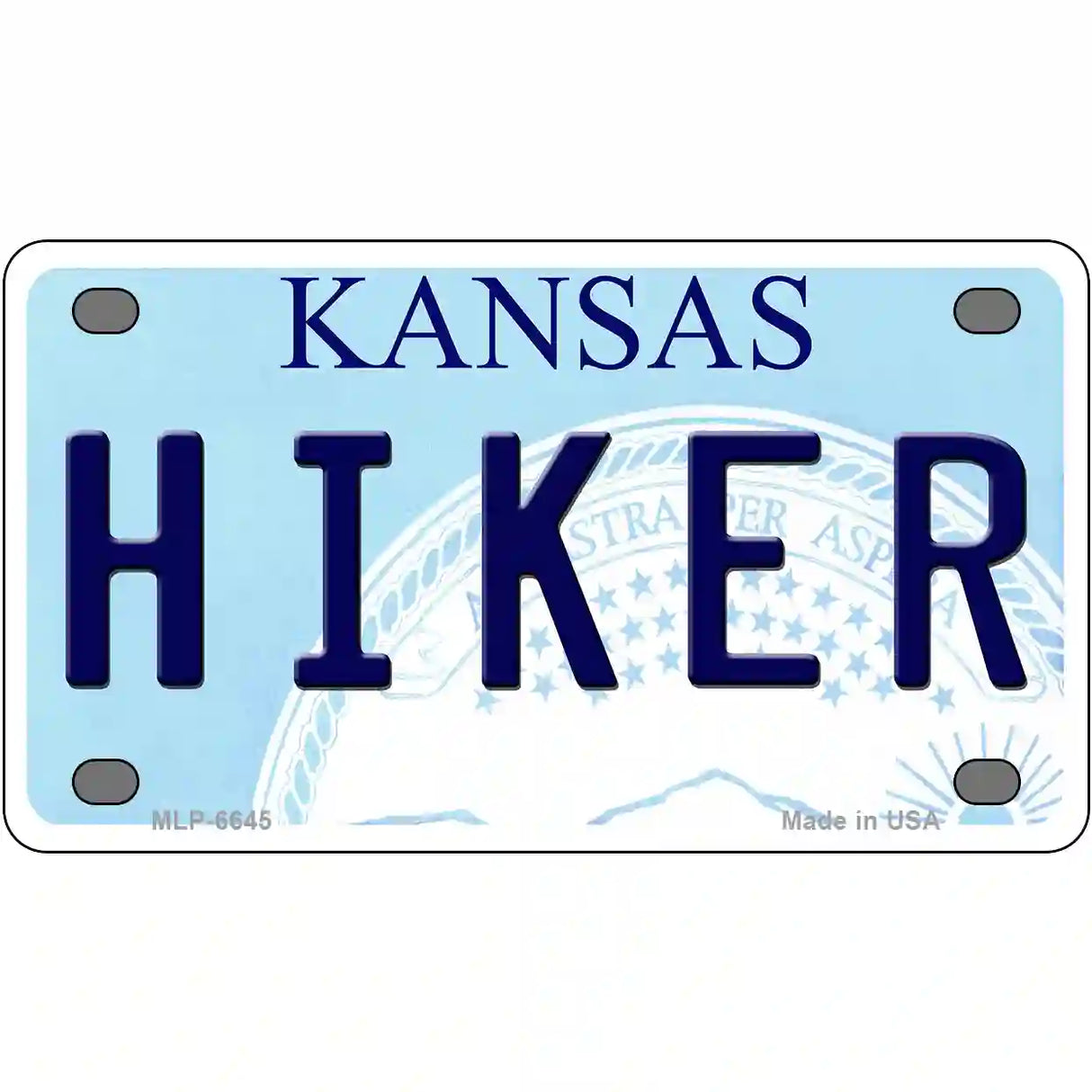 Hiker Kansas Novelty Metal License Plate 4" x 2.2" (MLP)