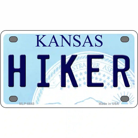 Hiker Kansas Novelty Metal License Plate 4" x 2.2" (MLP)