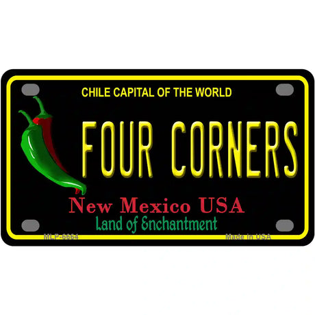 Four Corners Black New Mexico Novelty Metal License Plate 4" x 2.2" (MLP)