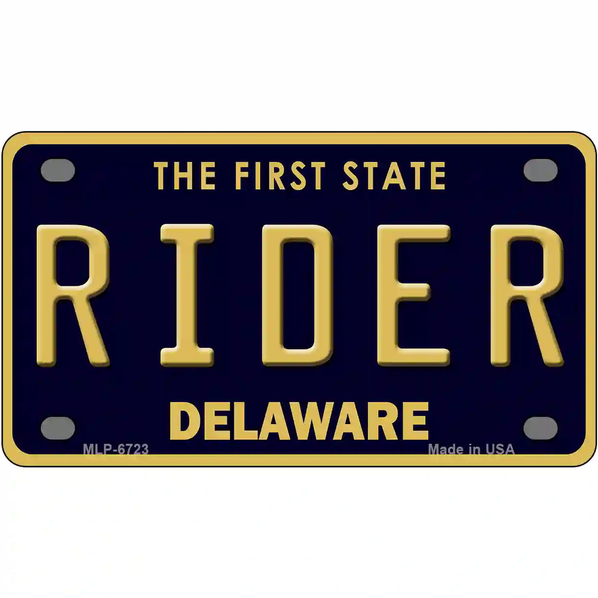 Rider Delaware Novelty Metal License Plate 4" x 2.2" (MLP)