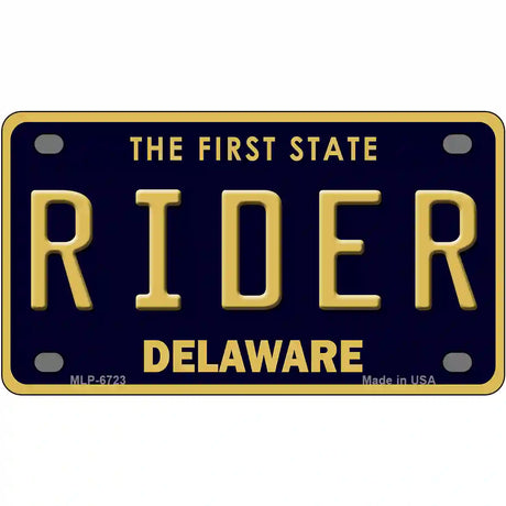 Rider Delaware Novelty Metal License Plate 4" x 2.2" (MLP)