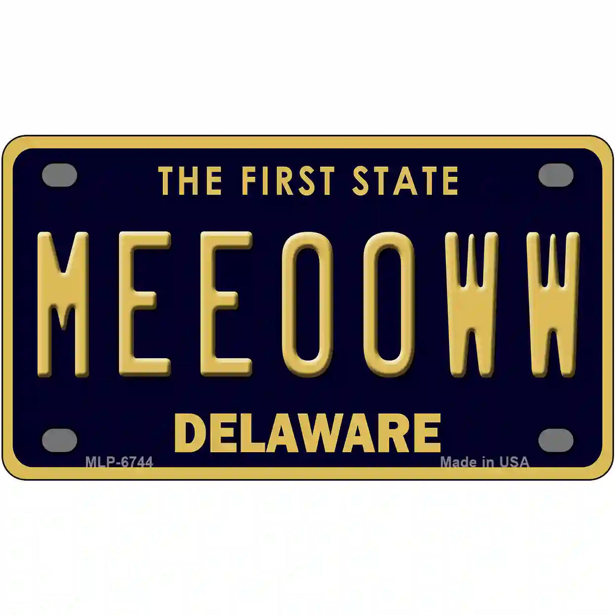 Meeooww Delaware Novelty Metal License Plate 4" x 2.2" (MLP)