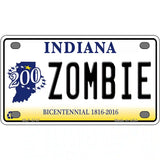 Zombie Indiana Novelty Metal License Plate 4" x 2.2" (MLP)