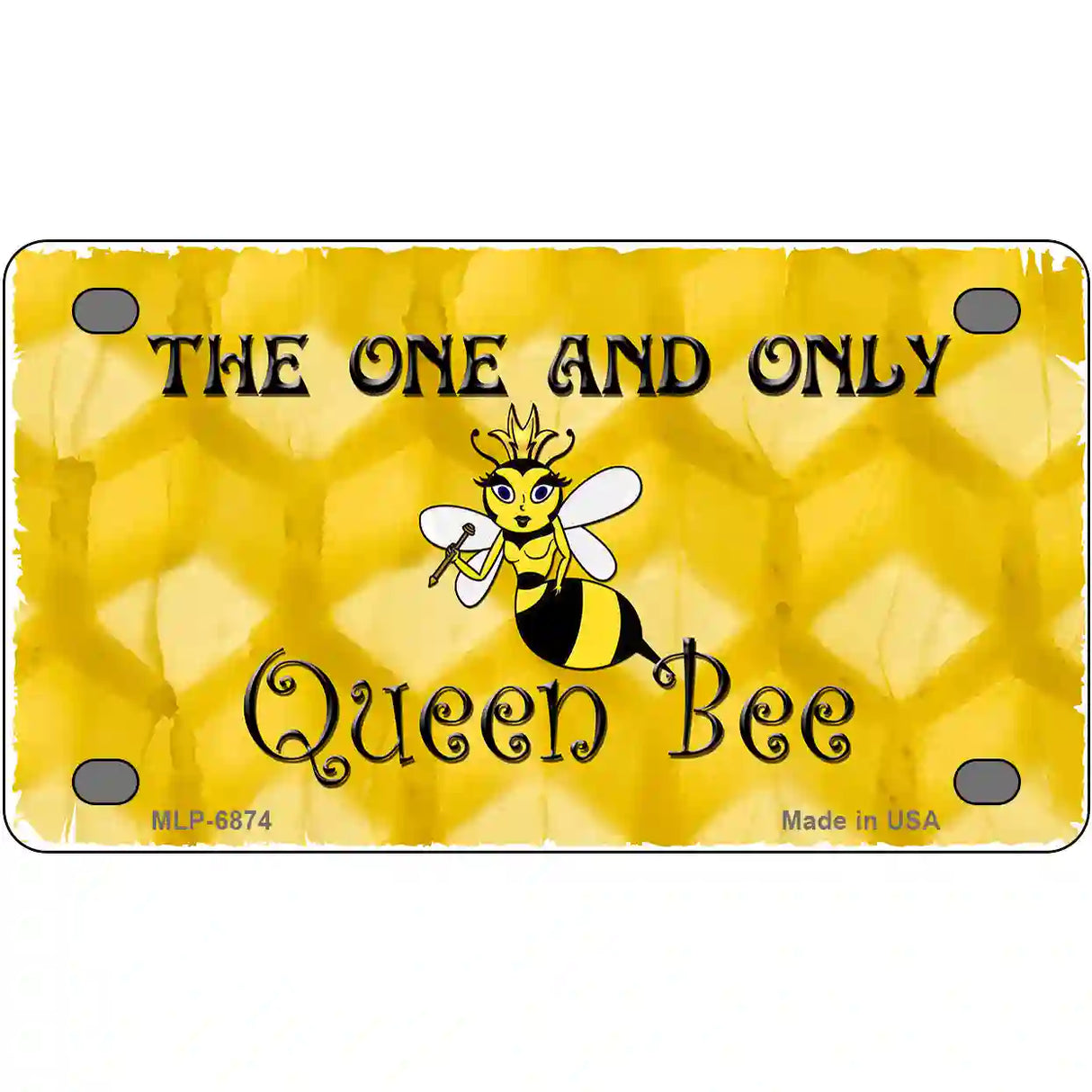 Queen Bee Honey Comb Metal Novelty License Plate 4" x 2.2" (MLP)