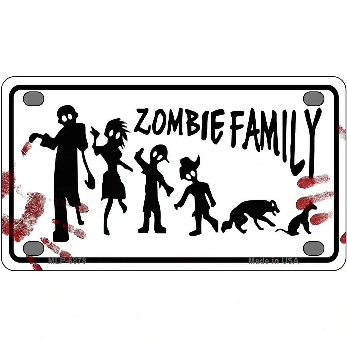 Zombie Family White Novelty Metal License Plate 4" x 2.2" (MLP)