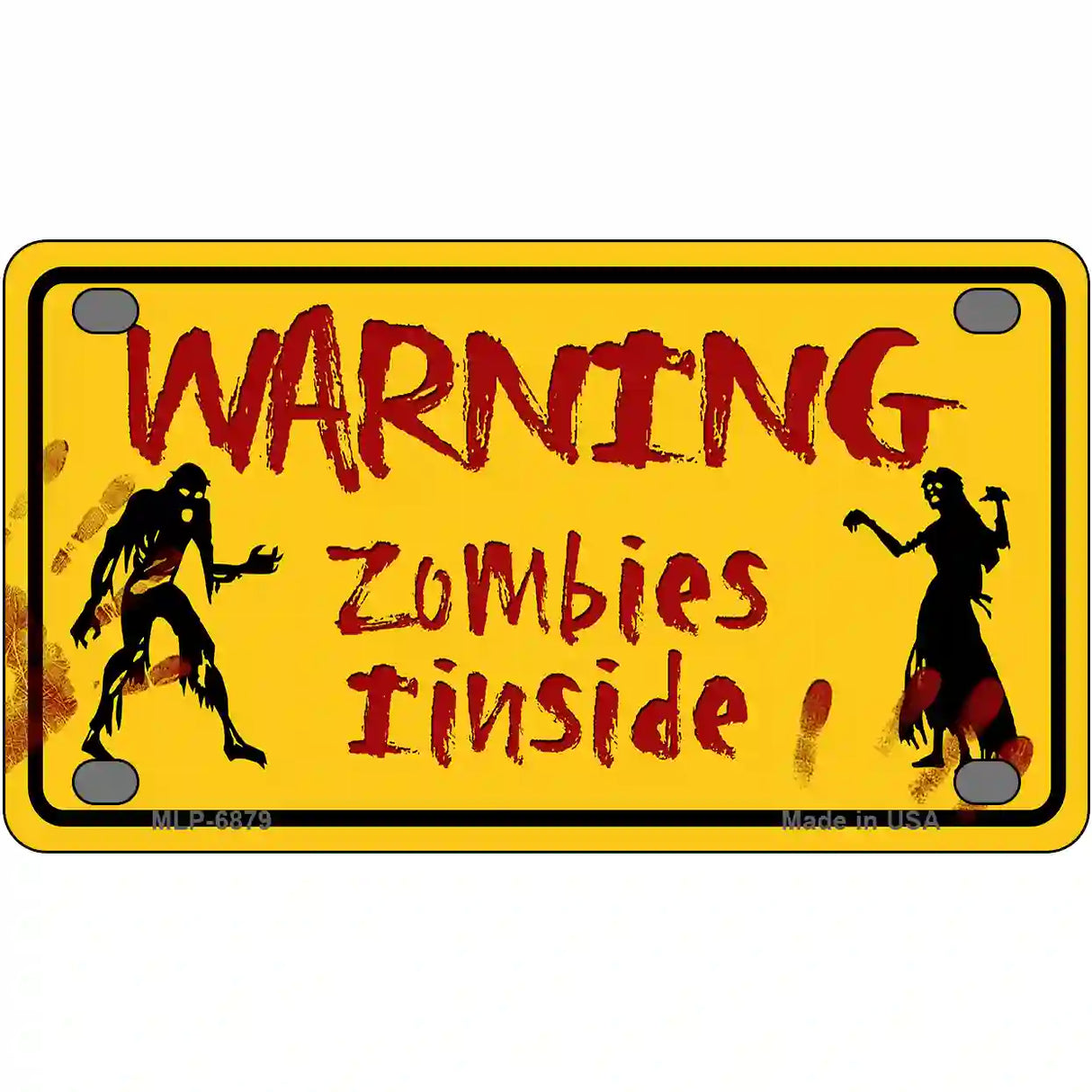 Warning Zombies Inside Novelty Metal License Plate 4" x 2.2" (MLP)