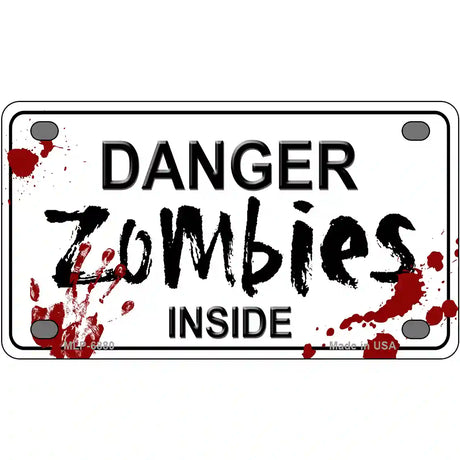 Danger Zombies Inside Novelty Metal License Plate 4" x 2.2" (MLP)