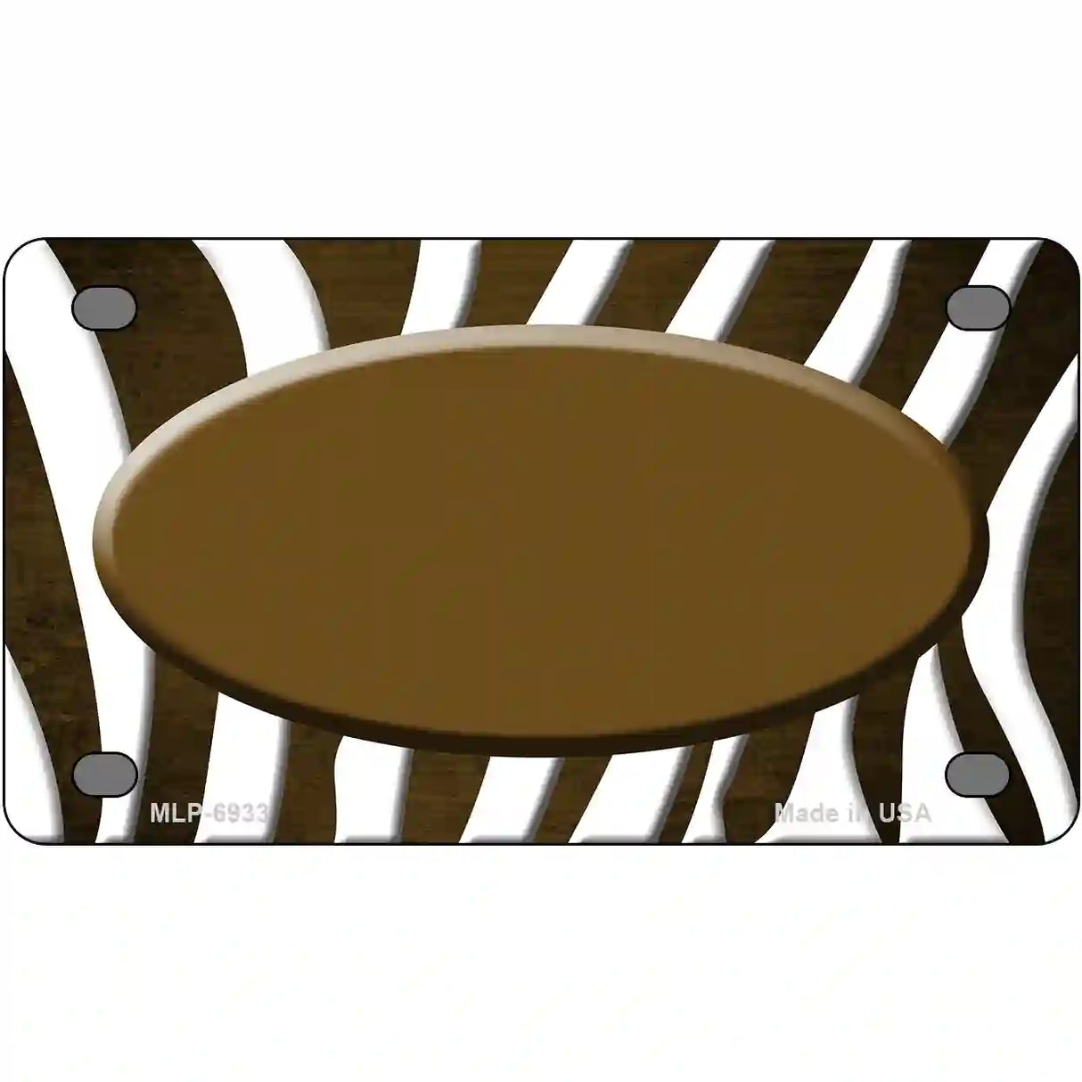 Brown White Zebra Oval Oil Rubbed Metal Novelty License Plate 4" x 2.2" (MLP)