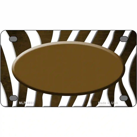 Brown White Zebra Oval Oil Rubbed Metal Novelty License Plate 4" x 2.2" (MLP)