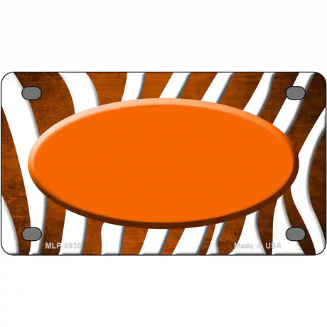 Orange White Zebra Oval Oil Rubbed Metal Novelty License Plate 4" x 2.2" (MLP)