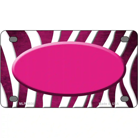 Pink White Zebra Oval Oil Rubbed Metal Novelty License Plate 4" x 2.2" (MLP)